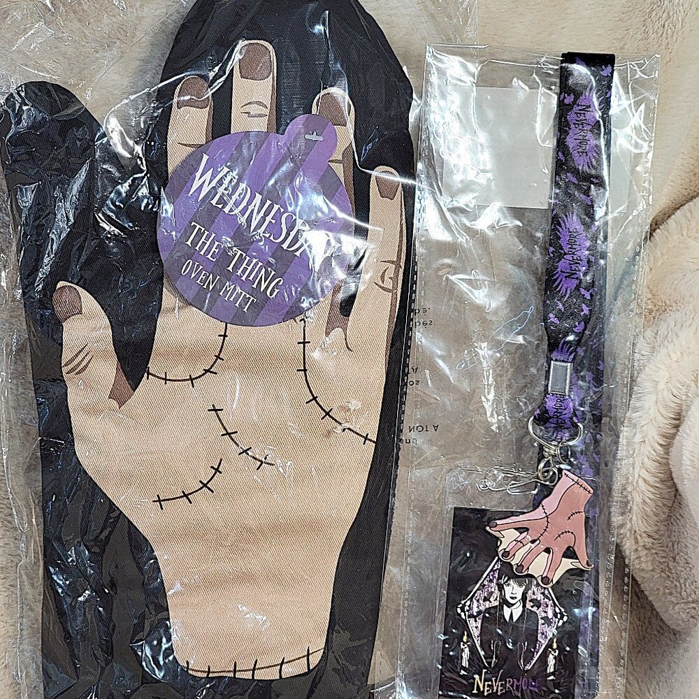 Wednesday The Thing Oven Mitt & Nevermore Lanyard NWT